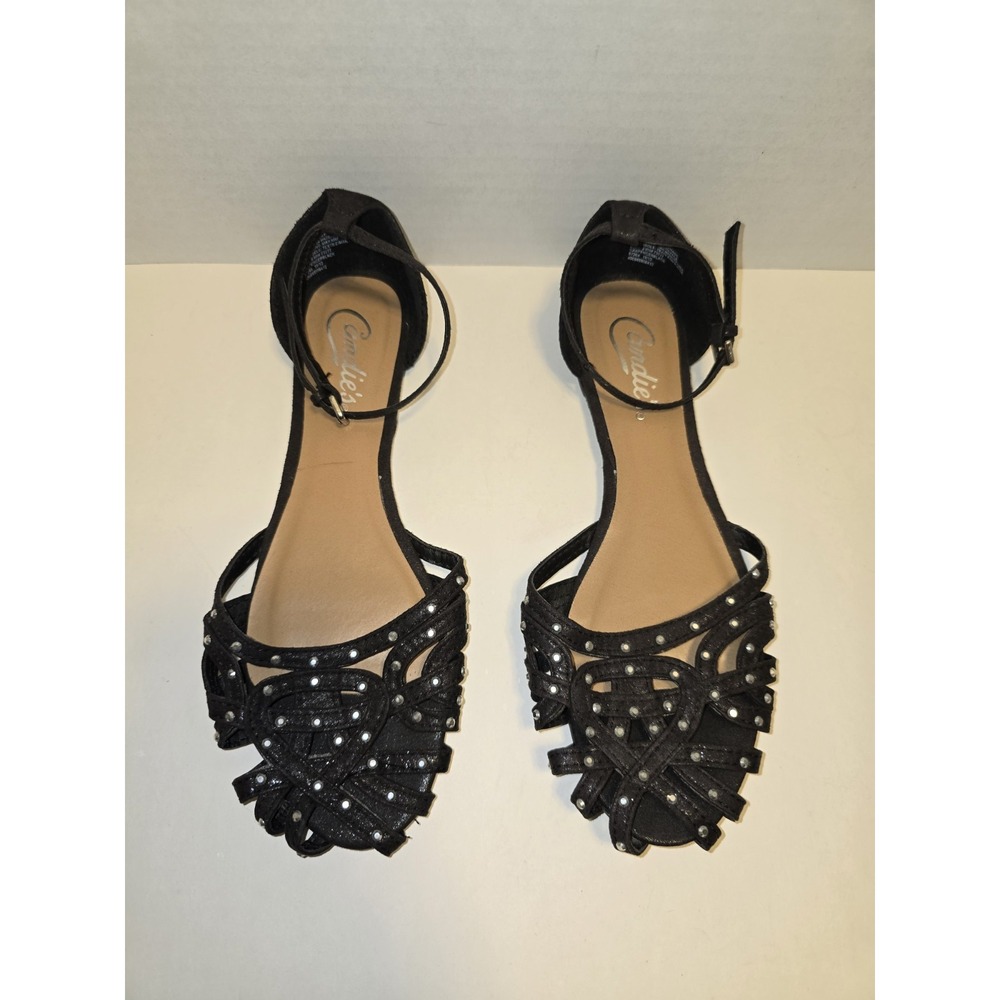 Candies Black Flat Sandals Studded Rhinestones Festival 90s Y2K 2000s Sz 7